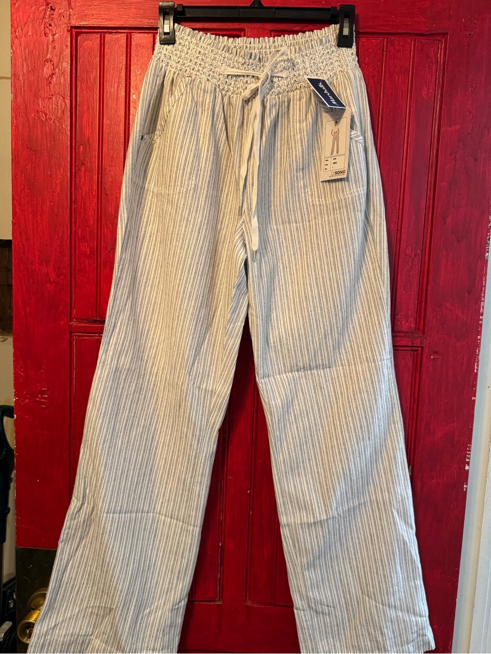 Ci Sono Light Gray Striped Women’s linen like Joggers with Drawstring Waist
